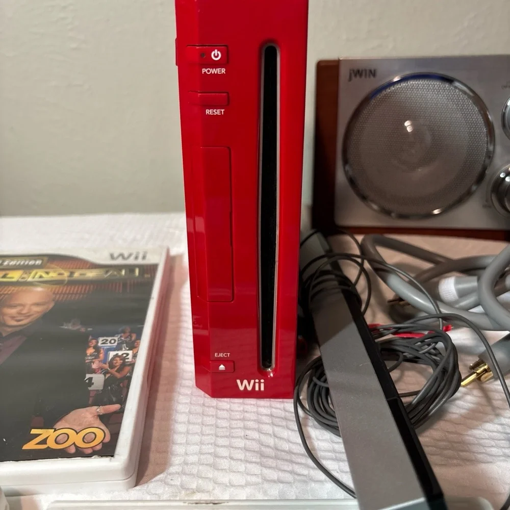 Nintendo RVL001 Wii Red Console Zumba, The Hunt, Deal Or No Deal White Nunchucks